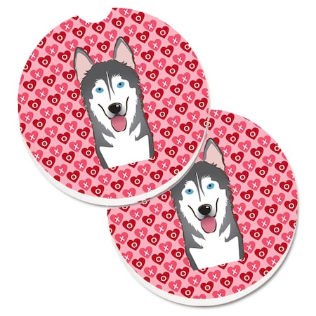Carolines Treasures Alaskan Malamute Hearts Cup Holder Car Coasters - Set of 2 BB5288CARC